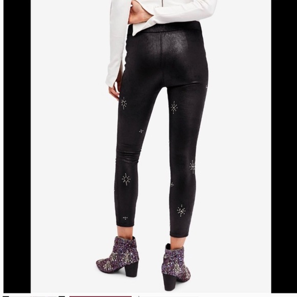 FREE PEOPLE | STAR STUDDED EMBELLISHED BRUSHED BLACK SKINNY FESTIVAL LEGGINGS 27 - Picture 12 of 13